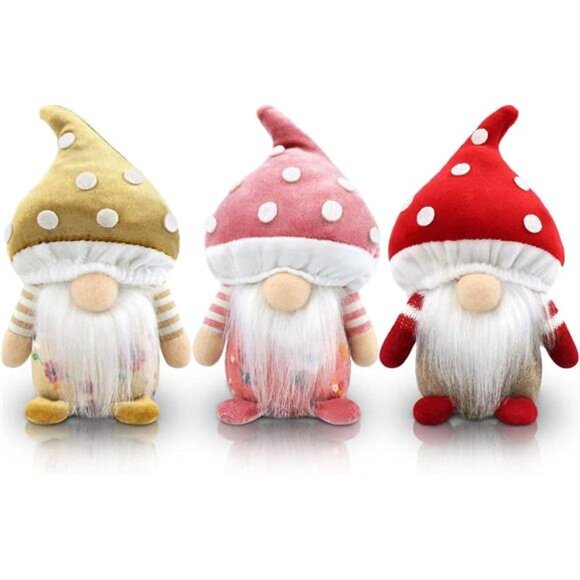 Set of 3 Spring Gnomes Decoration Mushroom Summer Easter Gnome Plush Stuffed - Picture 1 of 8